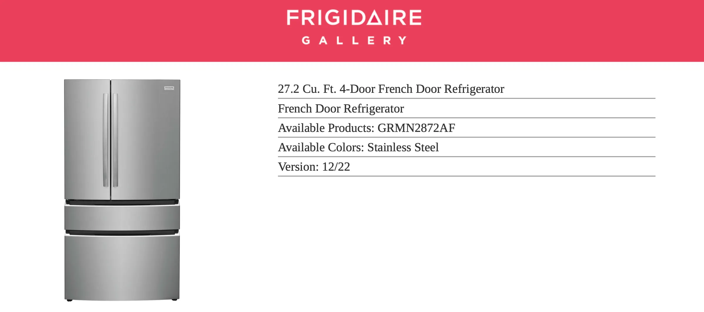 Frigidaire Gallery 27.2-cu ft 4-Door French Door Refrigerator with Ice Maker (Fingerprint Resistant Stainless Steel) ENERGY STAR