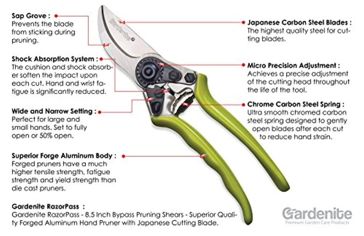 Gardenite Heavy Duty Bypass Pruning Shears Forged Aluminum Hand Pruner with Japanese Cutting Blade