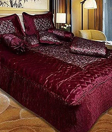 Generic Satin Luxury Gold Printed Quilted Microfibre King Size Wedding Bedding Bedsheet Set ???, Set of 8 Pieces for Home & Living Room (Maroon)