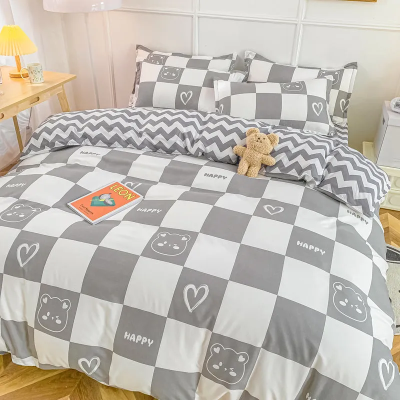 Gray Bear Checkered Bedding Set