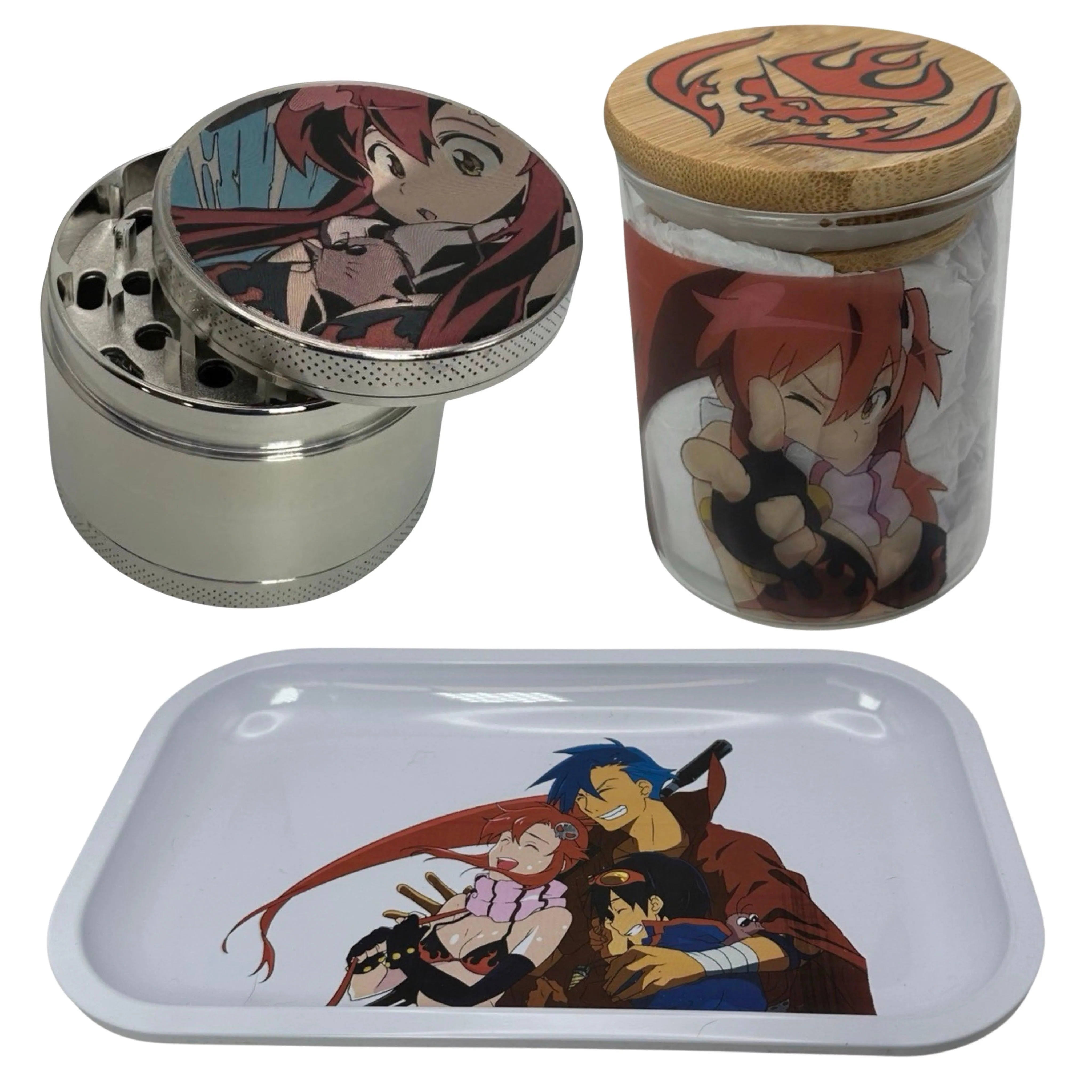 Gurren Lagann Anime Spice Grinder, Stash Jar, Rolling Tray Set