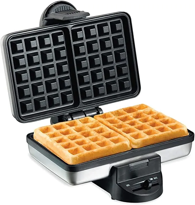 Hamilton Beach 2-Slice Non-Stick Belgian Waffle Maker with Browning Control, Indicator Lights, Compact Design, Premium Stainless Steel (26009)