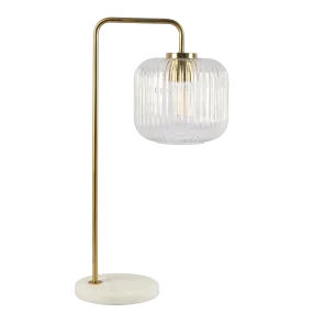 Haven Clear Glass Table Lamp, Gold Brush Metal and Marble Base, Button Control