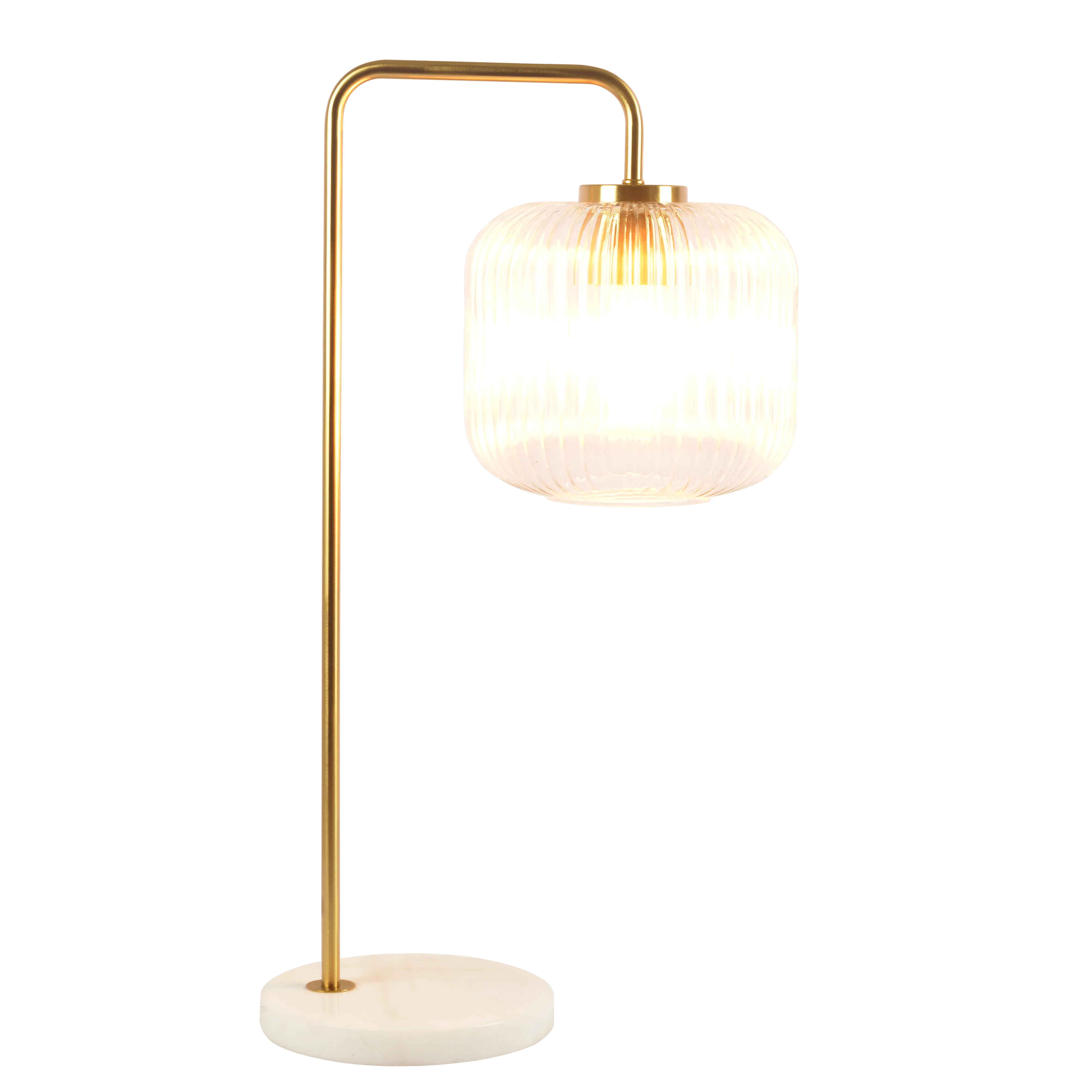 Haven Clear Glass Table Lamp, Gold Brush Metal and Marble Base, Button Control