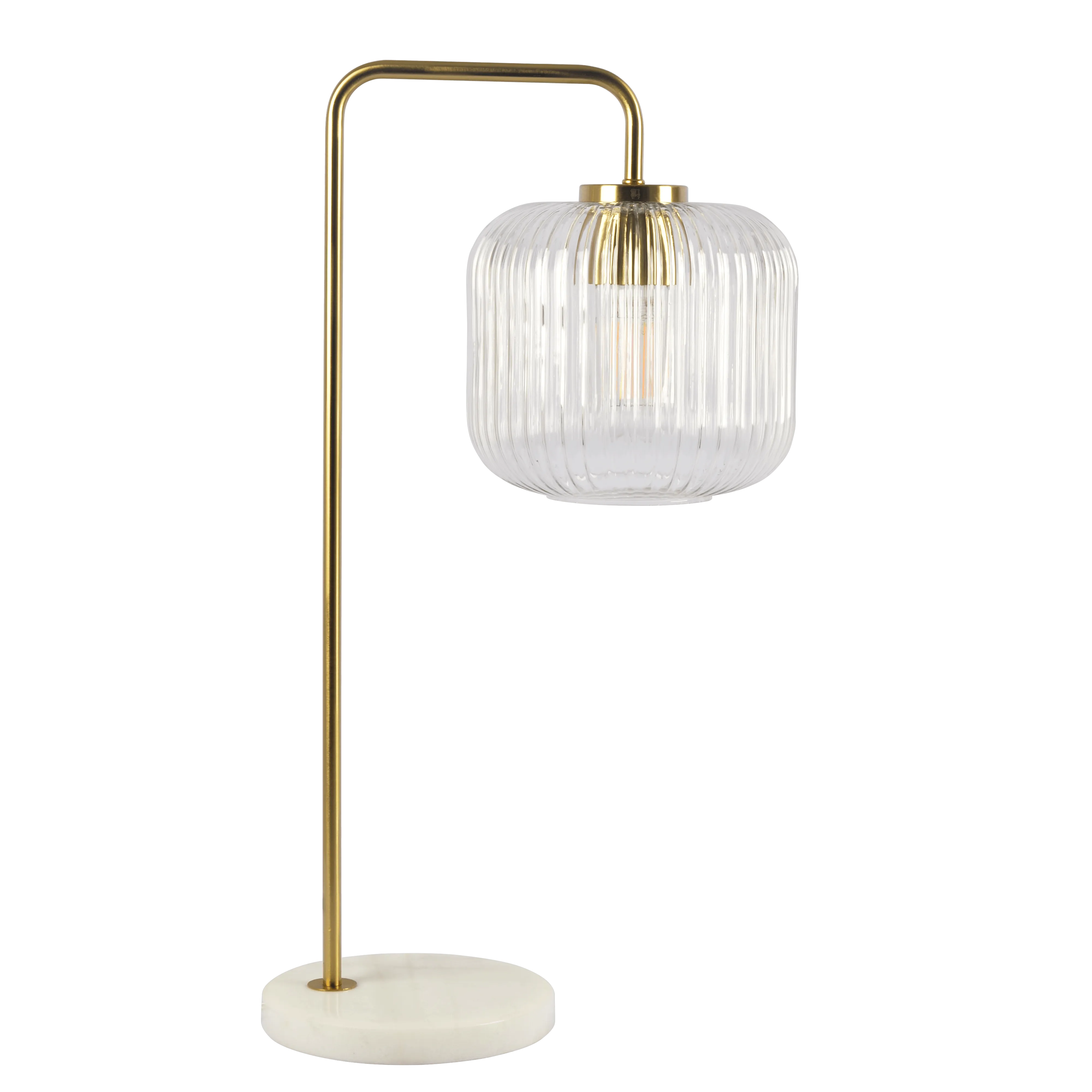 Haven Clear Glass Table Lamp, Gold Brush Metal and Marble Base, Button Control