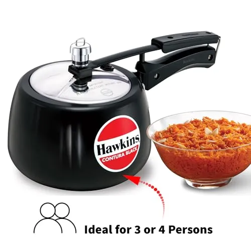 Hawkins 3 Litre Contura Black Pressure Cooker, Hard Anodised Inner Lid Cooker, Handi Cooker, Black (CB30)