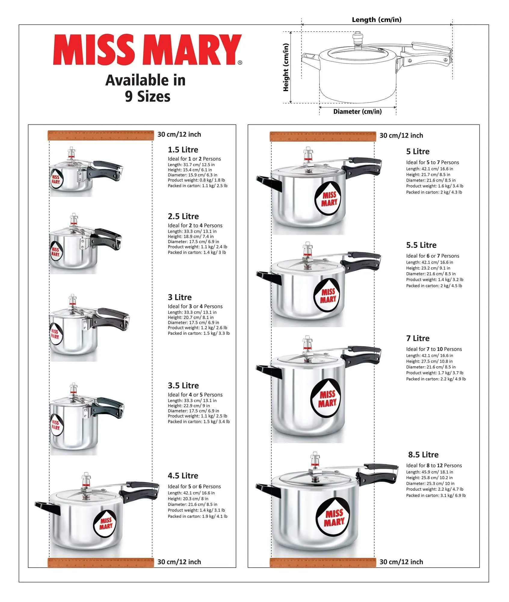 Hawkins Miss Mary Aluminium Inner Lid Pressure Cooker, 1.5 Litre, Silver (MM15)