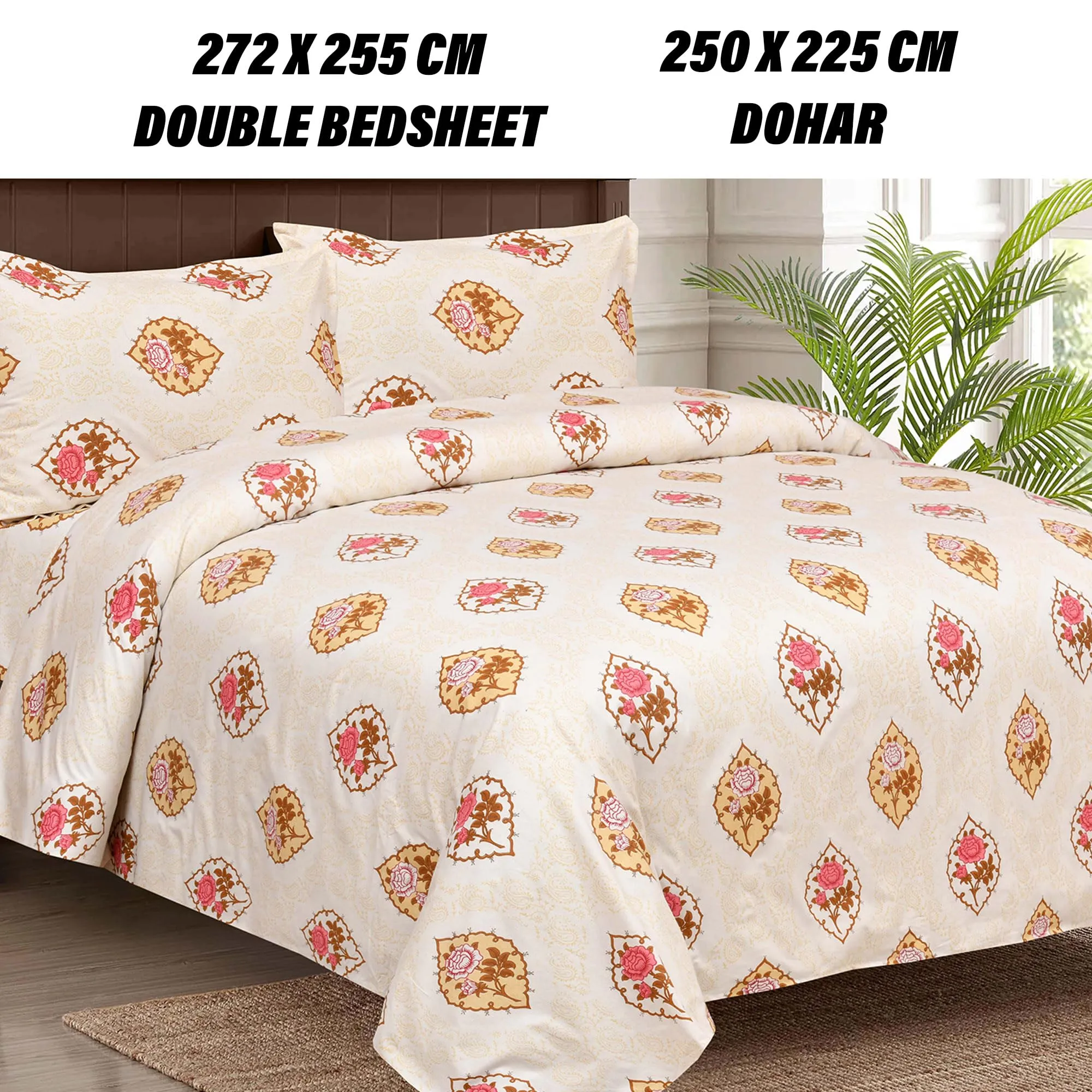 Heart Home Dohar Set | 1 Piece Double Bedsheet with 2 Pillow Cover & Dohar Combo Set | Bedsheet & AC Blanket Set for Bedroom | Comforter | Quilt | Pushpa Rose Print | Set of 4 | Pink