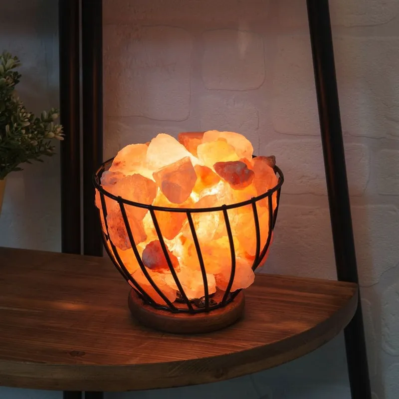 Himalayan Salt Rock In Basket Lamp