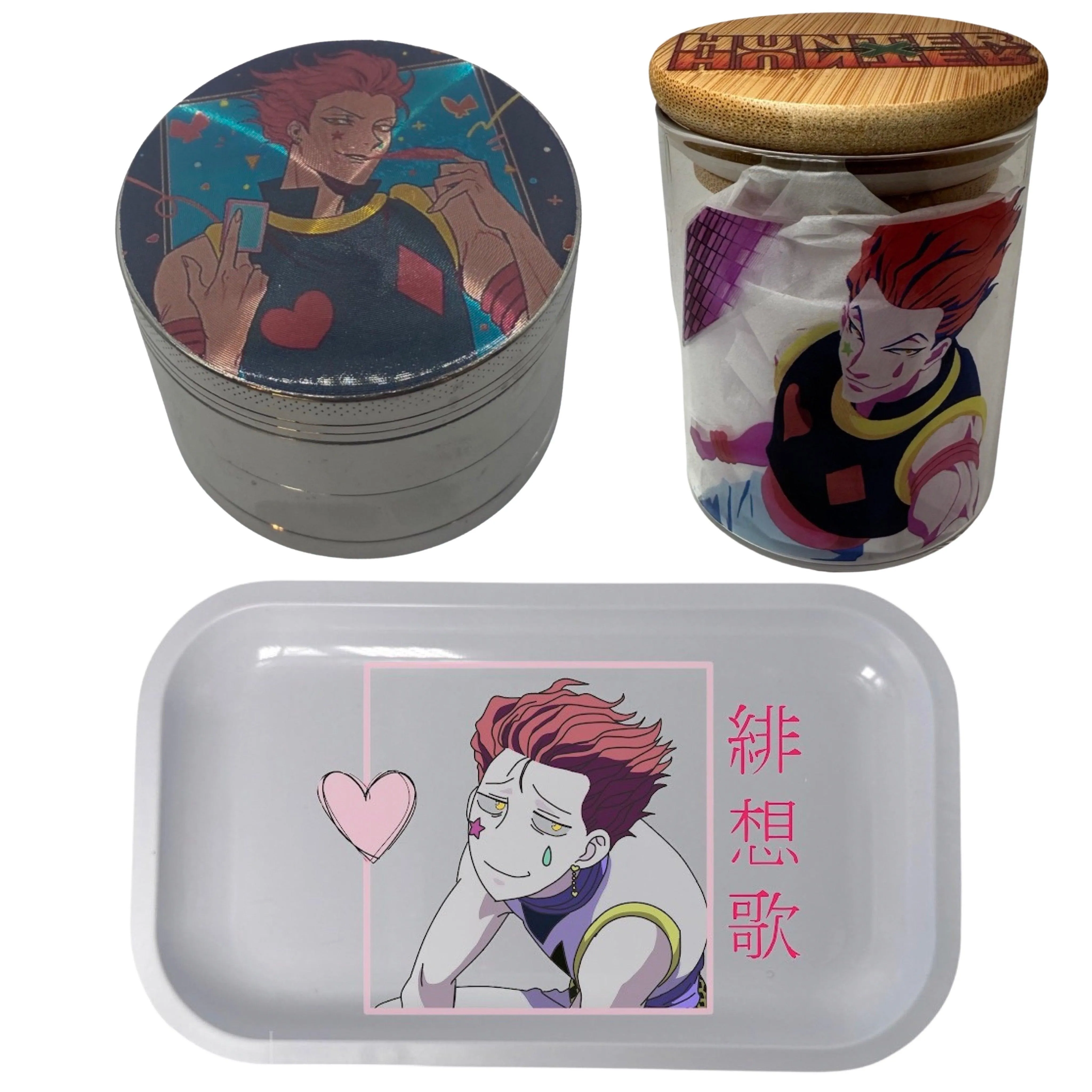 HxH Hunter Hunter Anime Spice Grinder, Stash Jar, Rolling Tray Set