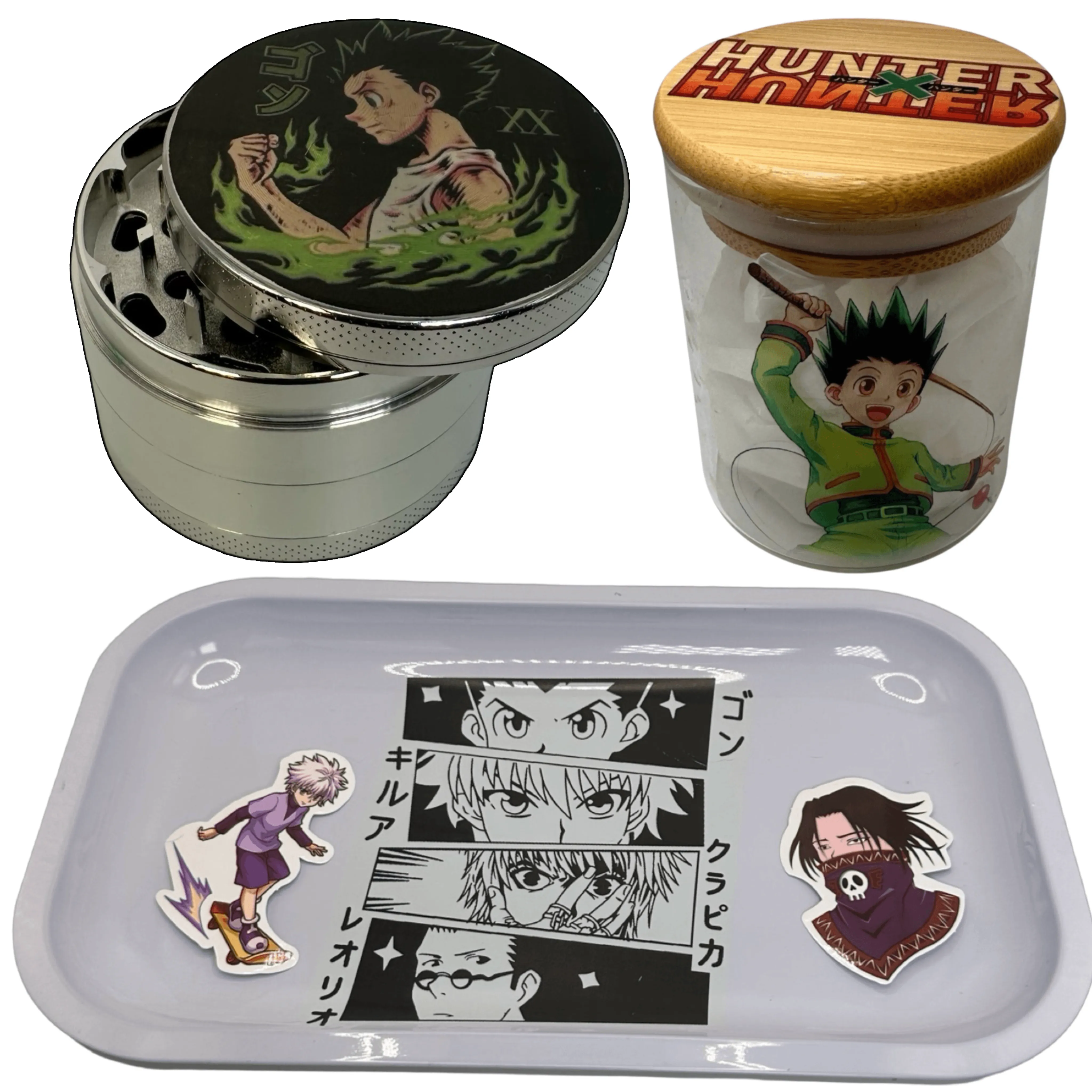 HxH Hunter Hunter Anime Spice Grinder, Stash Jar, Rolling Tray Set