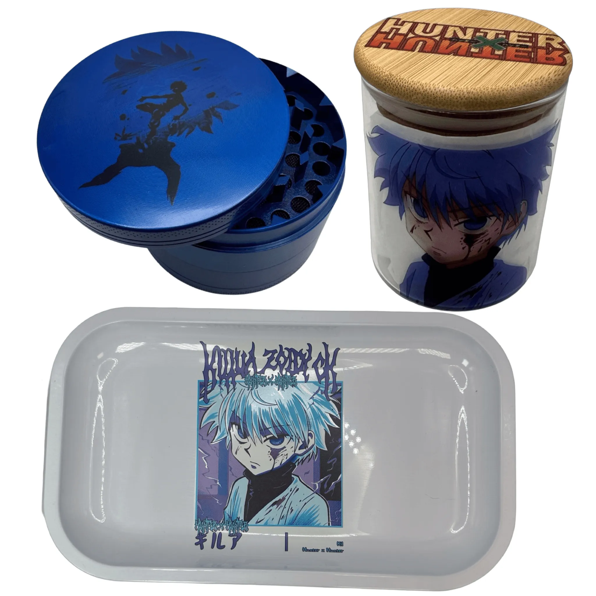 HxH Hunter Hunter Anime Spice Grinder, Stash Jar, Rolling Tray Set