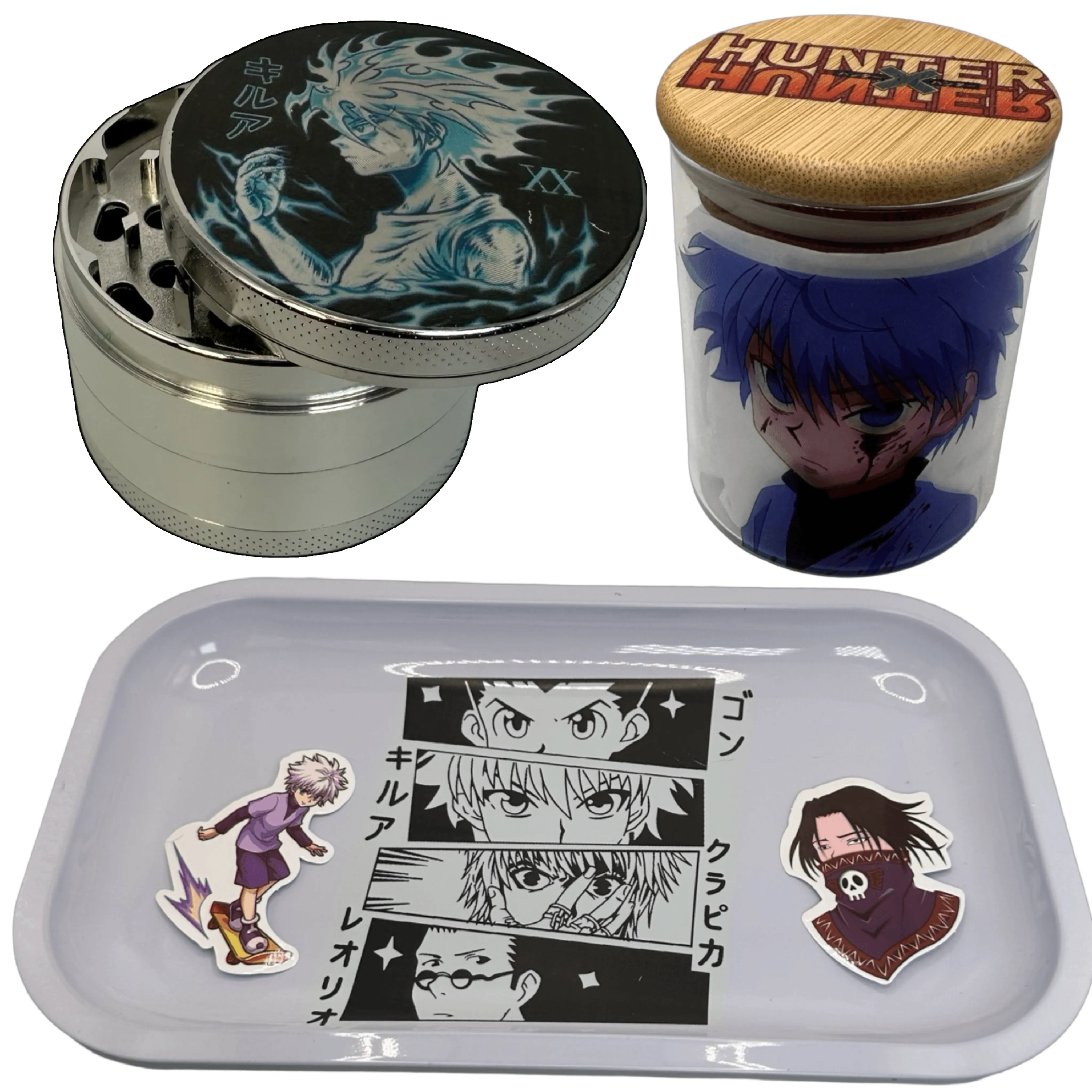 HxH Hunter Hunter Anime Spice Grinder, Stash Jar, Rolling Tray Set