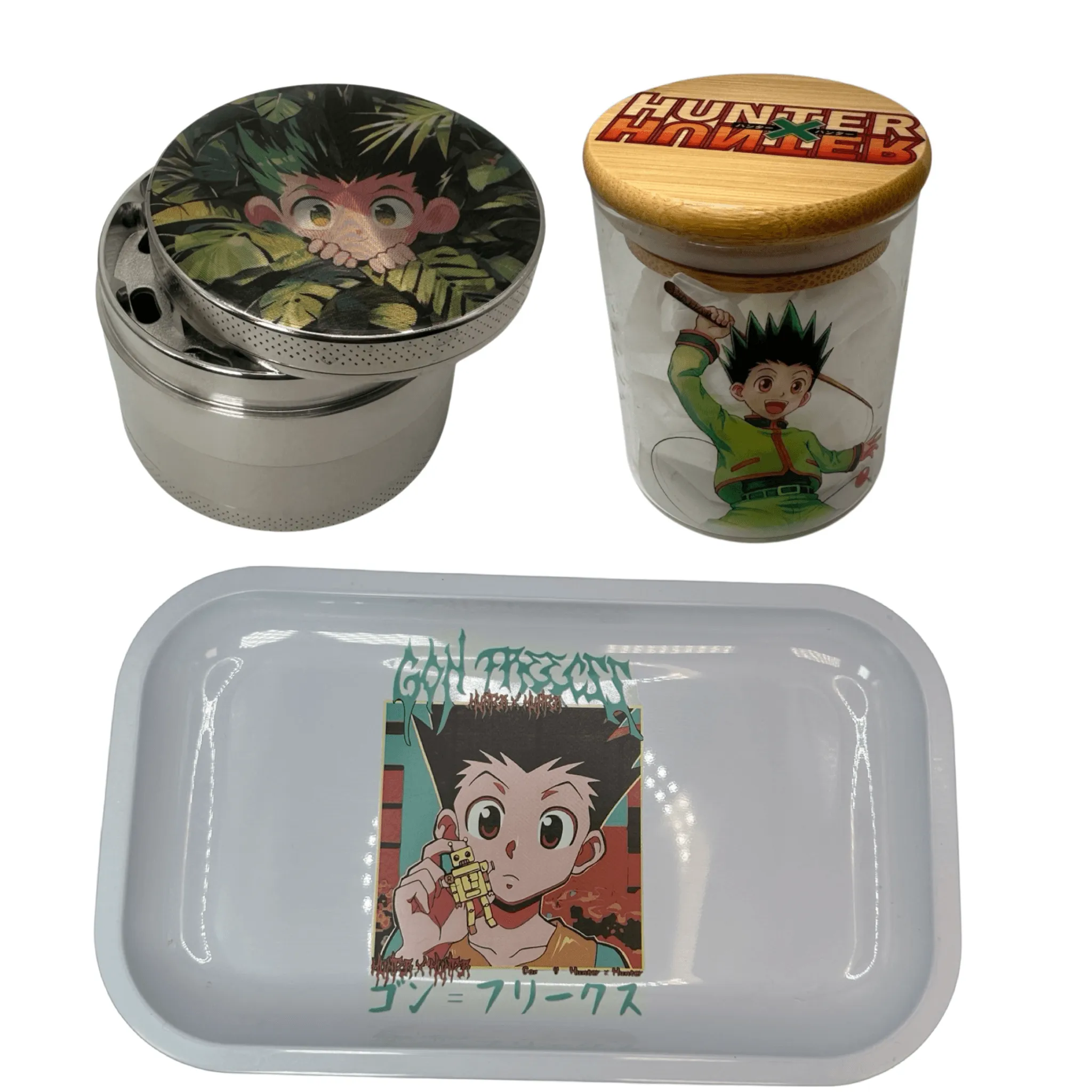 HxH Hunter Hunter Anime Spice Grinder, Stash Jar, Rolling Tray Set