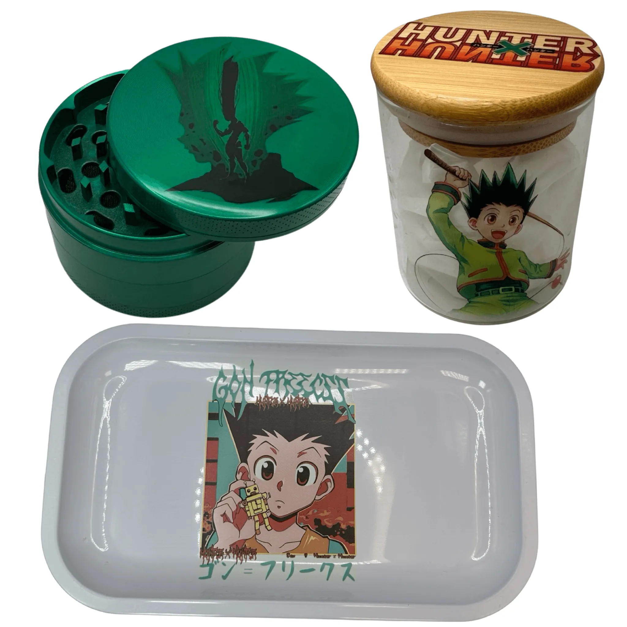 HxH Hunter Hunter Anime Spice Grinder, Stash Jar, Rolling Tray Set