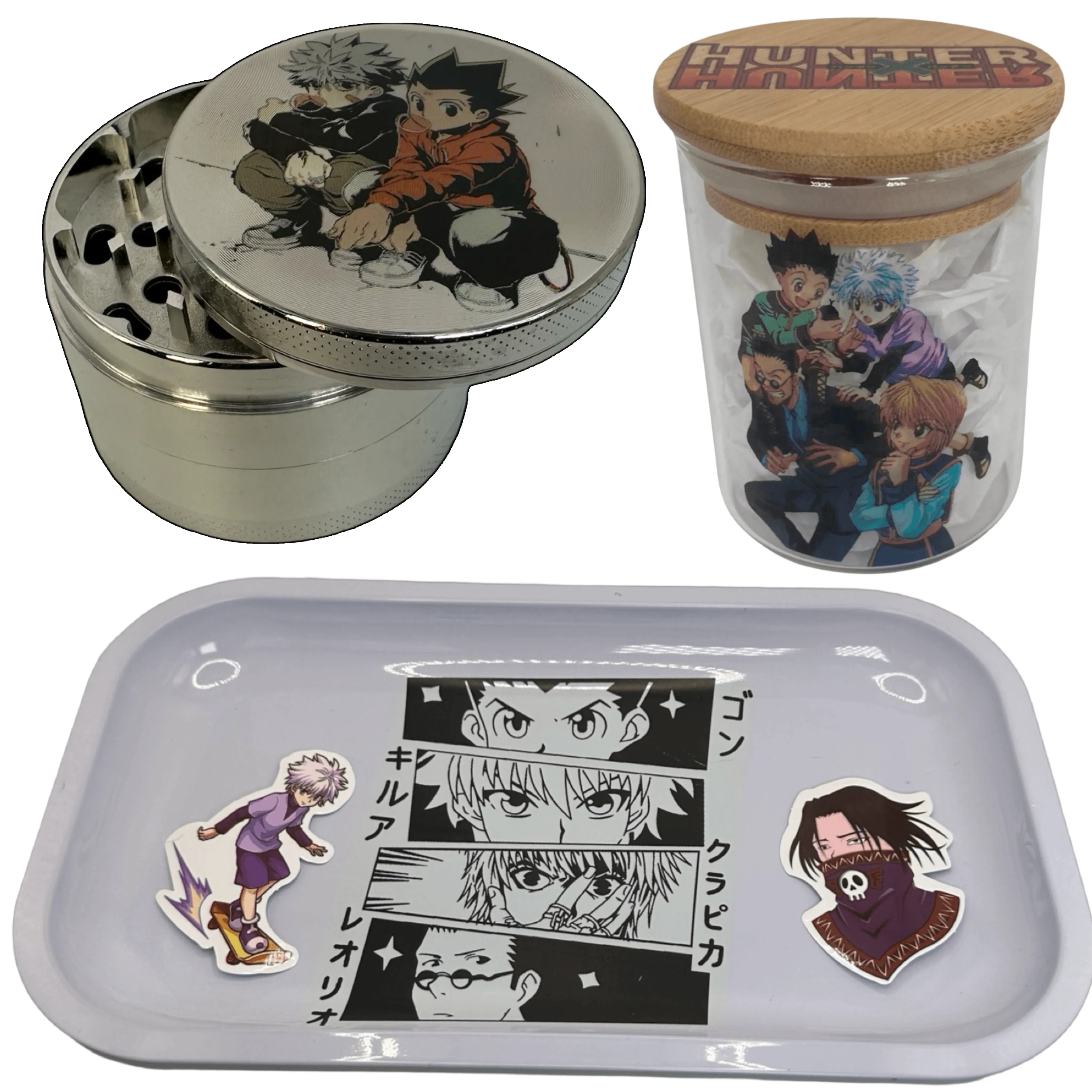 HxH Hunter Hunter Anime Spice Grinder, Stash Jar, Rolling Tray Set