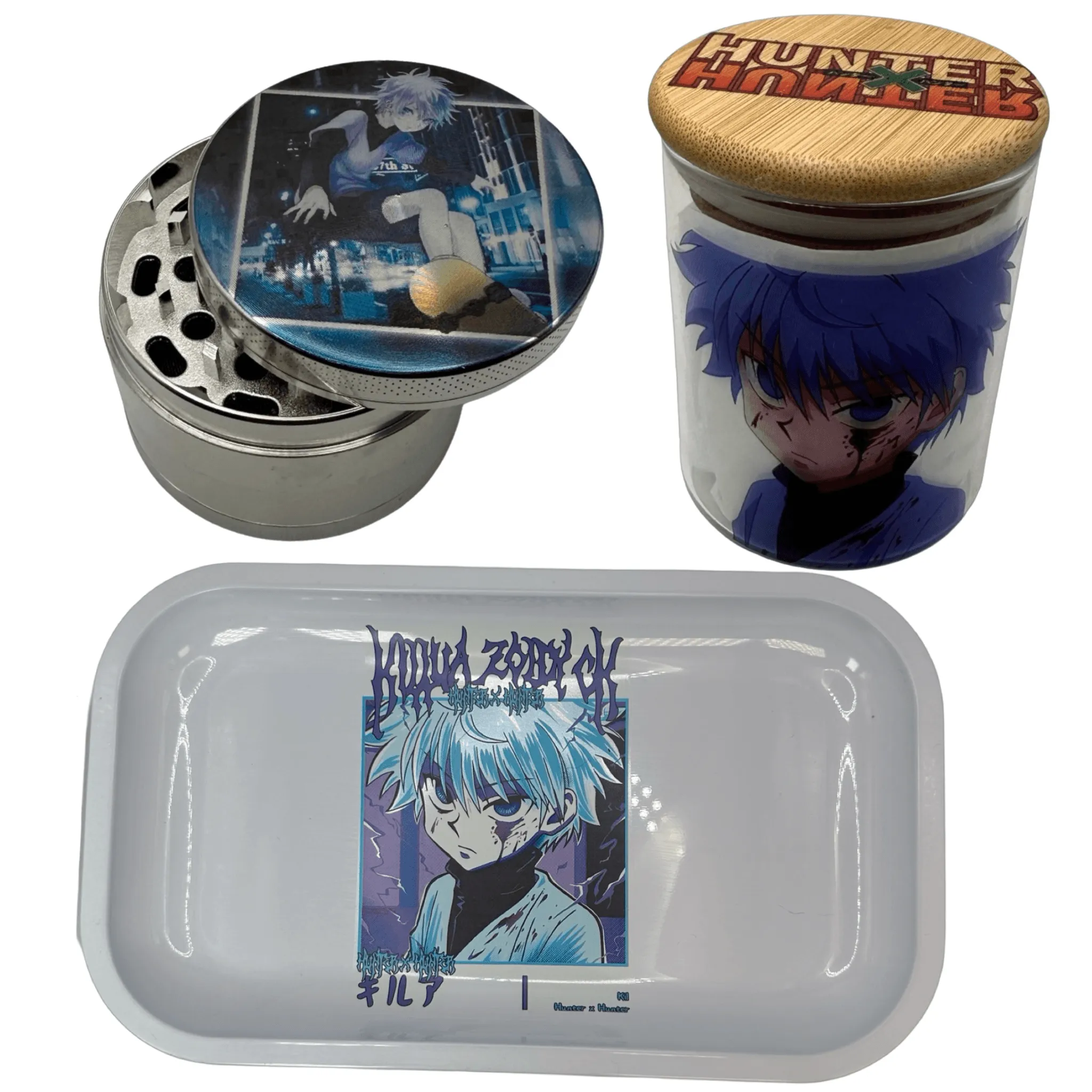 HxH Hunter Hunter Anime Spice Grinder, Stash Jar, Rolling Tray Set