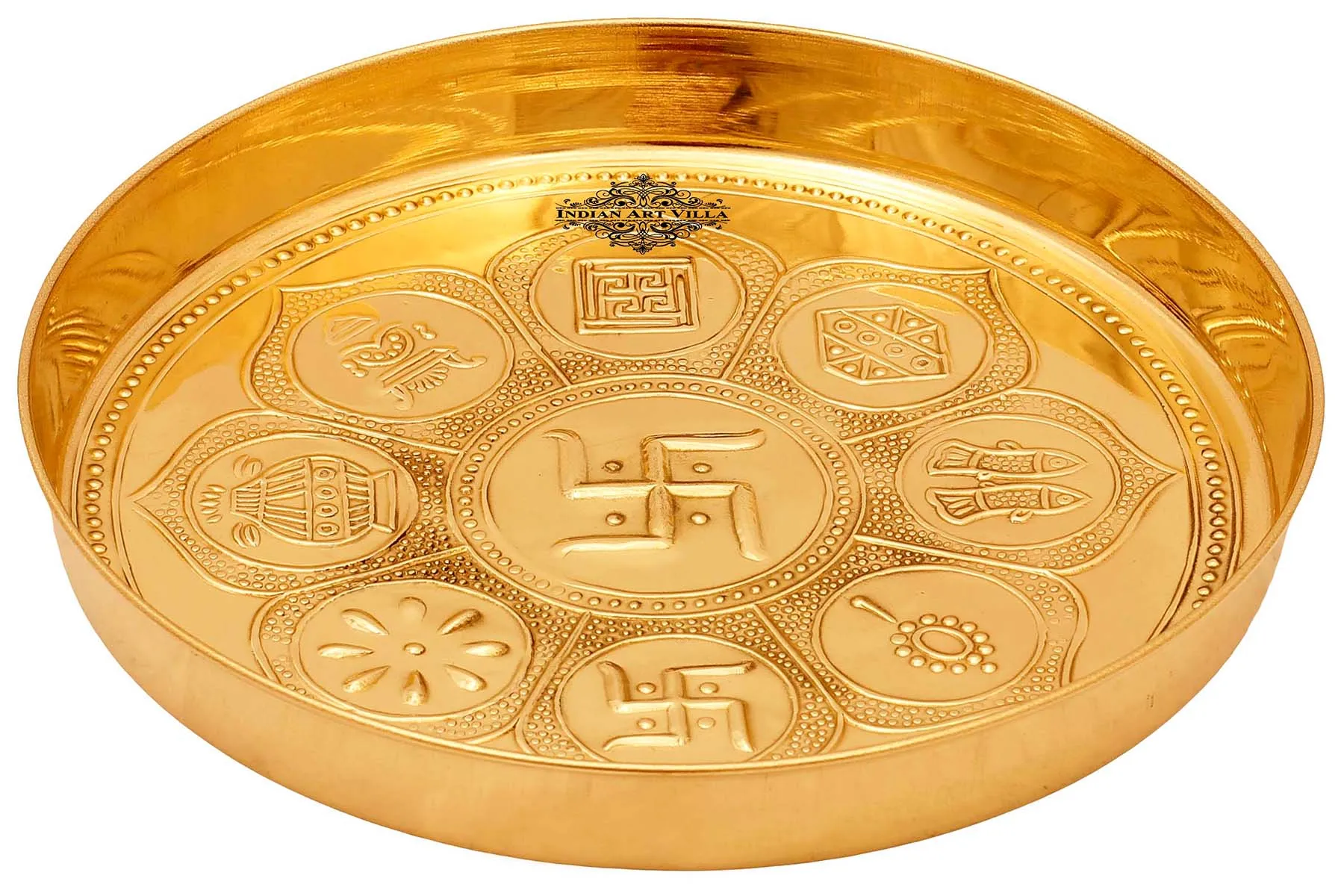 IndianArtVilla Handmade Pure Brass Asthmanghal Puja Thali For Spiritual and Puja