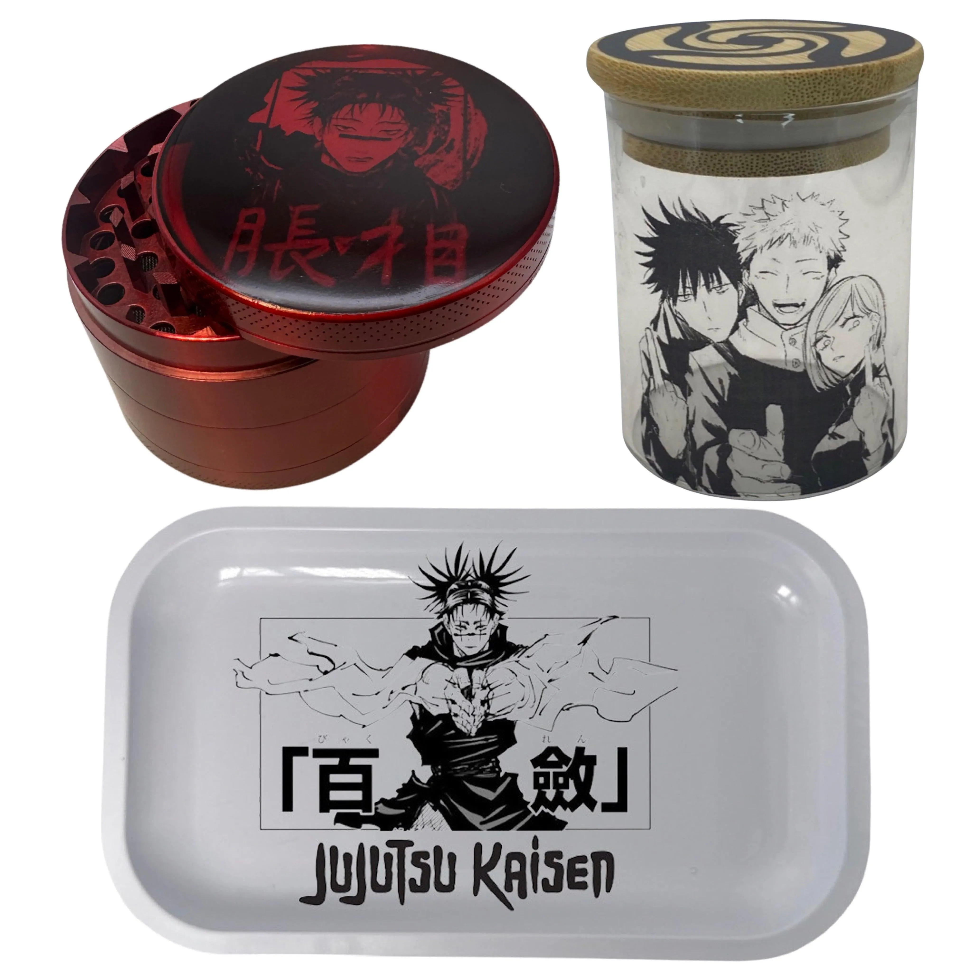 Jujutsu Kaisen Anime Spice Grinder, Stash Jar, Rolling Tray Set