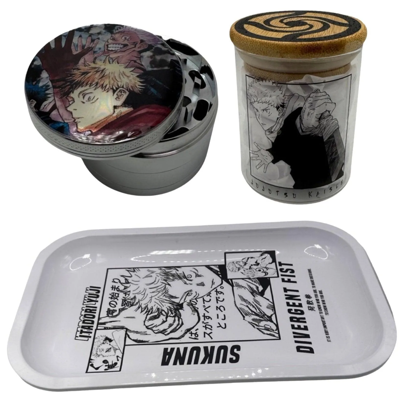 Jujutsu Kaisen Anime Spice Grinder, Stash Jar, Rolling Tray Set