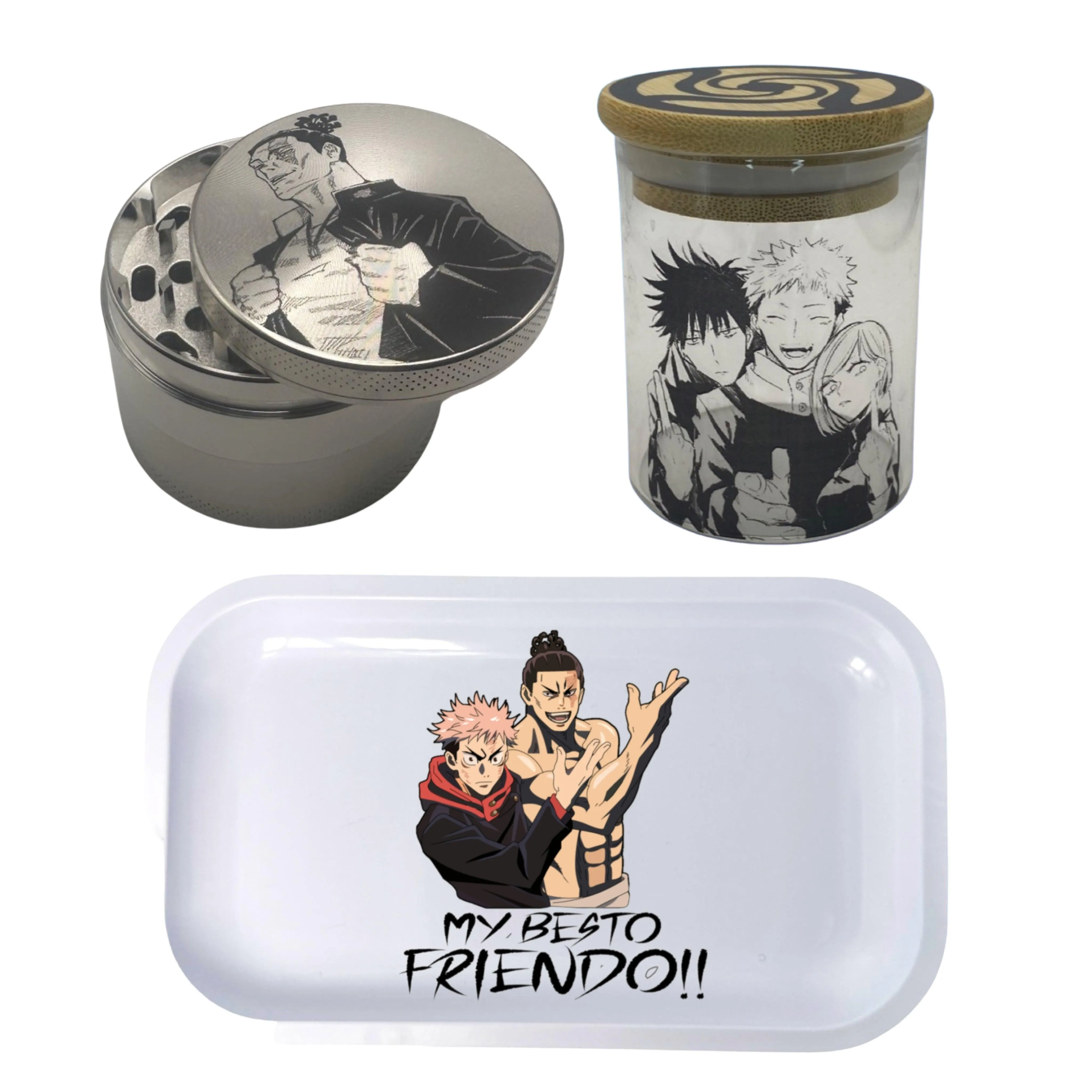 Jujutsu Kaisen Anime Spice Grinder, Stash Jar, Rolling Tray Set