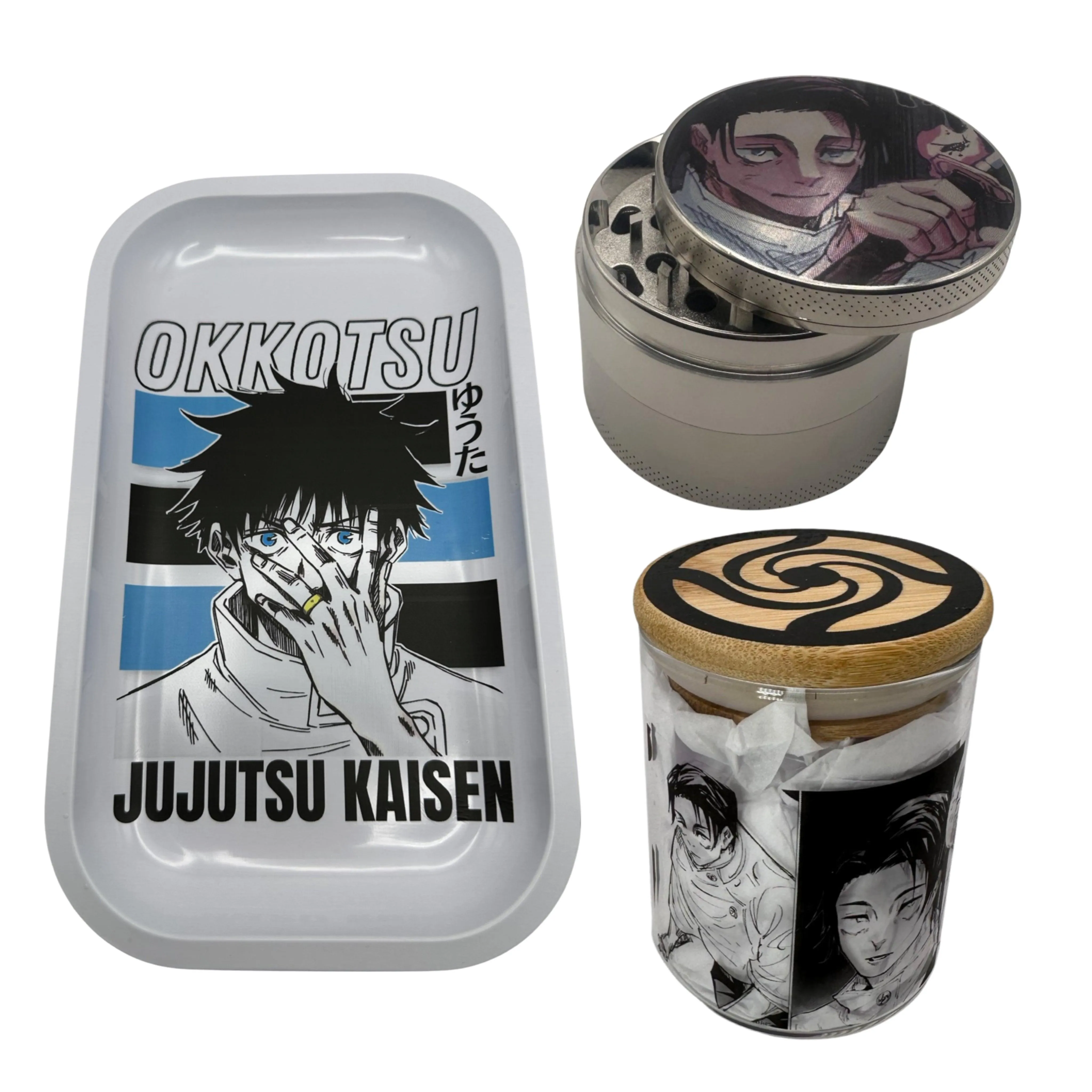 Jujutsu Kaisen Anime Spice Grinder, Stash Jar, Rolling Tray Set