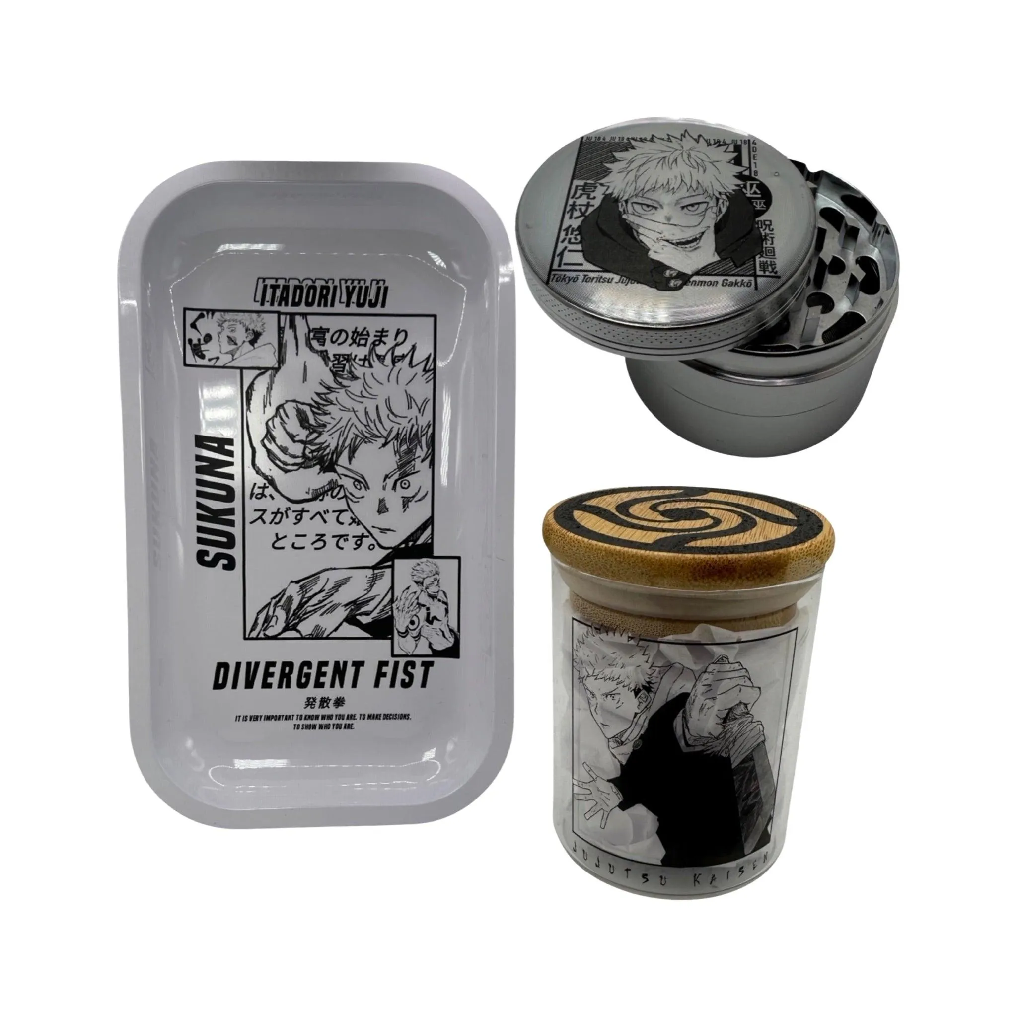 Jujutsu Kaisen Anime Spice Grinder, Stash Jar, Rolling Tray Set