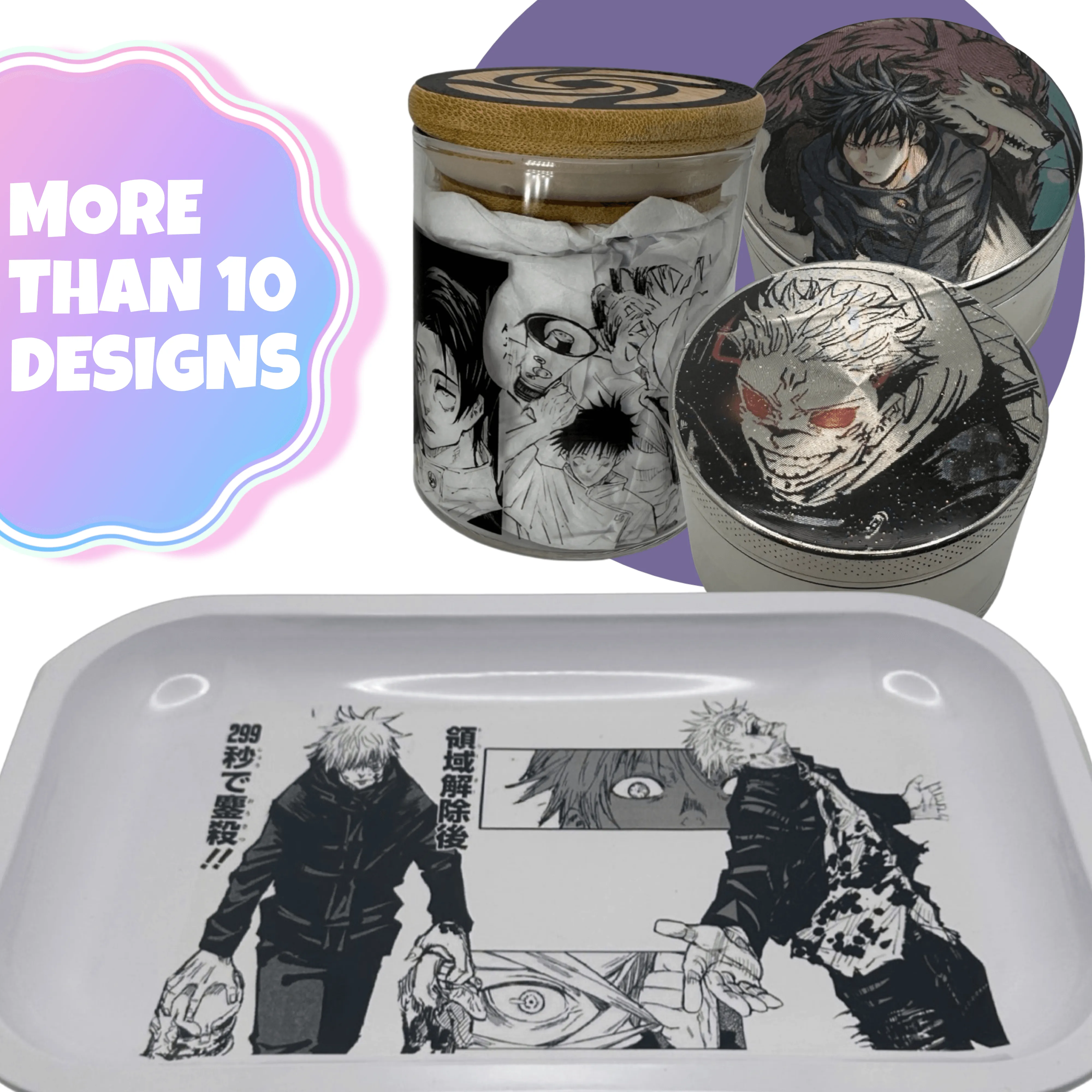 Jujutsu Kaisen Anime Spice Grinder, Stash Jar, Rolling Tray Set