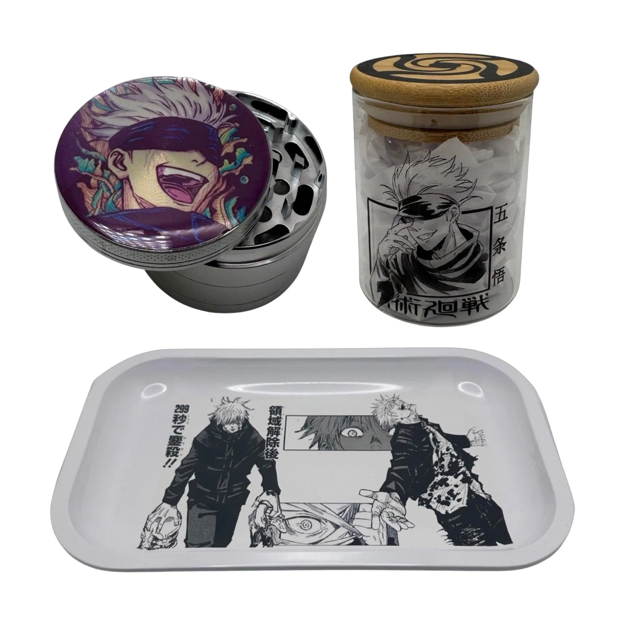 Jujutsu Kaisen Anime Spice Grinder, Stash Jar, Rolling Tray Set