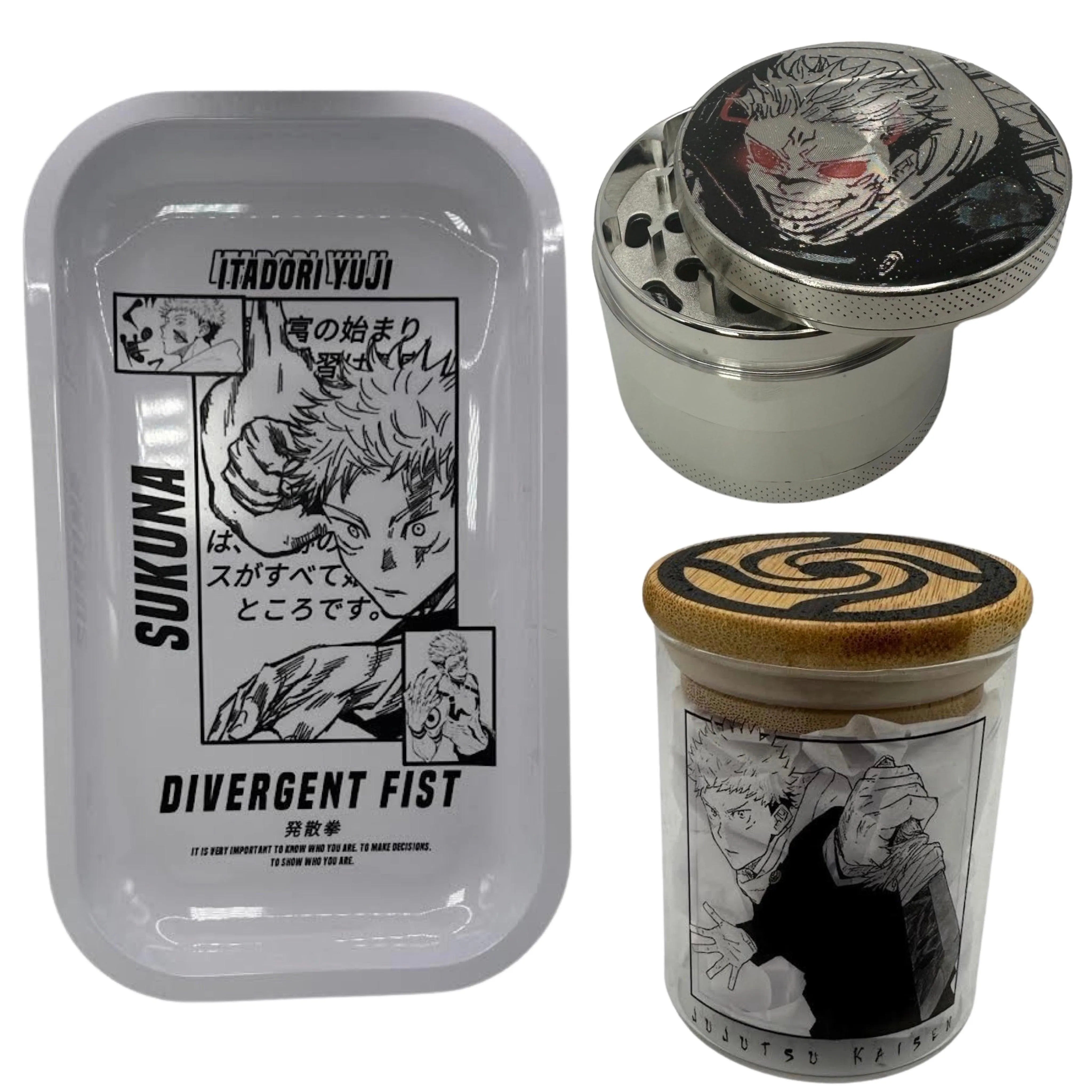 Jujutsu Kaisen Anime Spice Grinder, Stash Jar, Rolling Tray Set