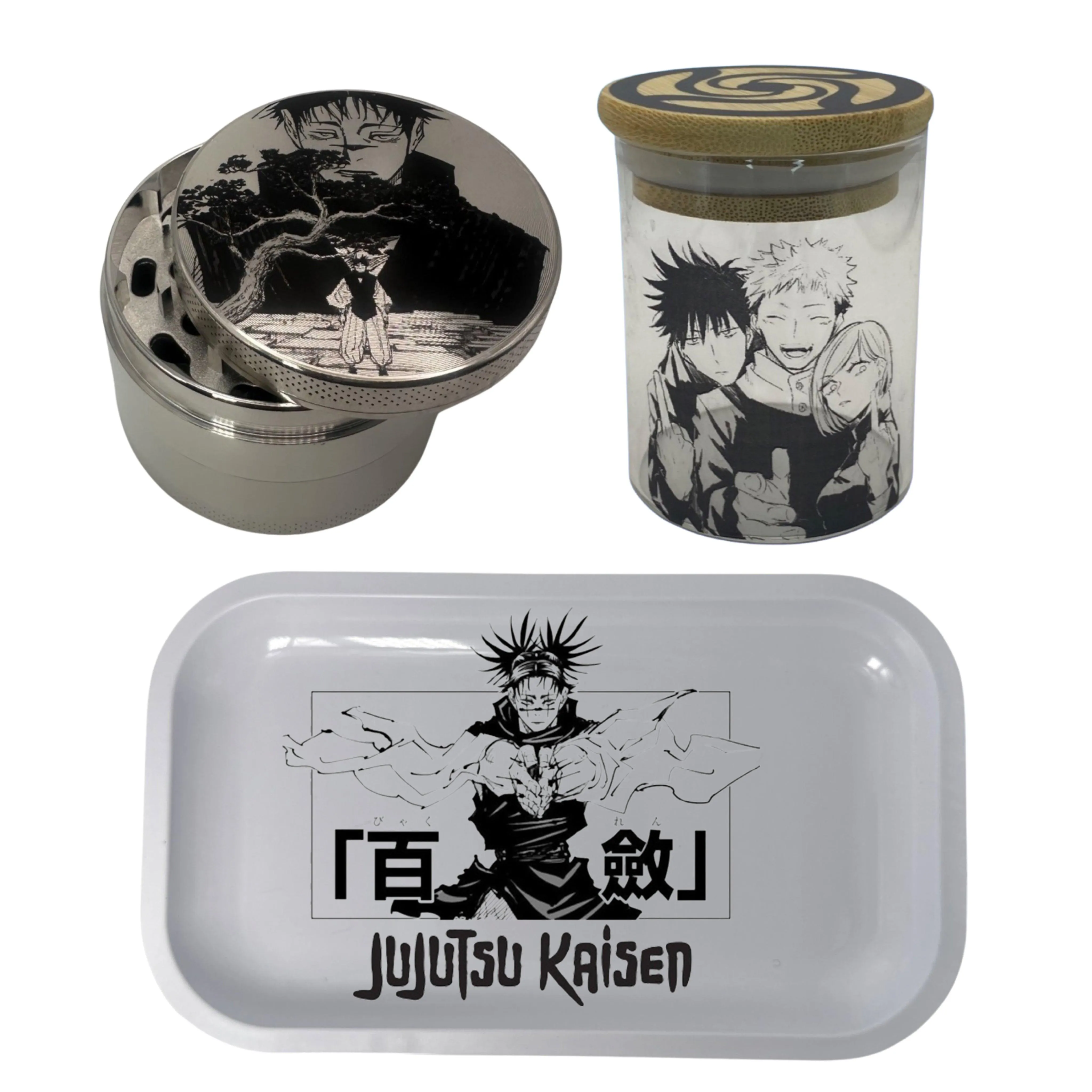 Jujutsu Kaisen Anime Spice Grinder, Stash Jar, Rolling Tray Set