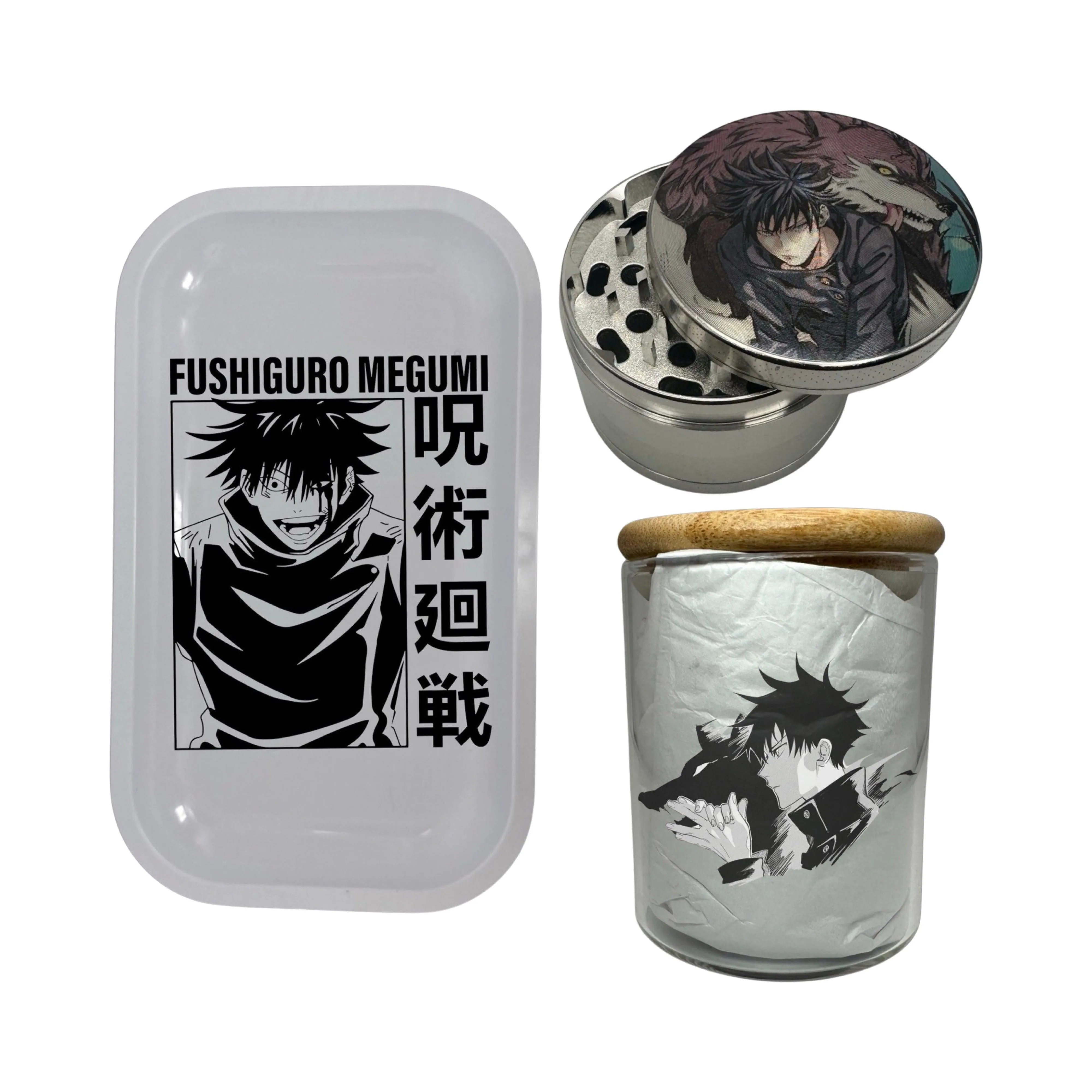 Jujutsu Kaisen Anime Spice Grinder, Stash Jar, Rolling Tray Set