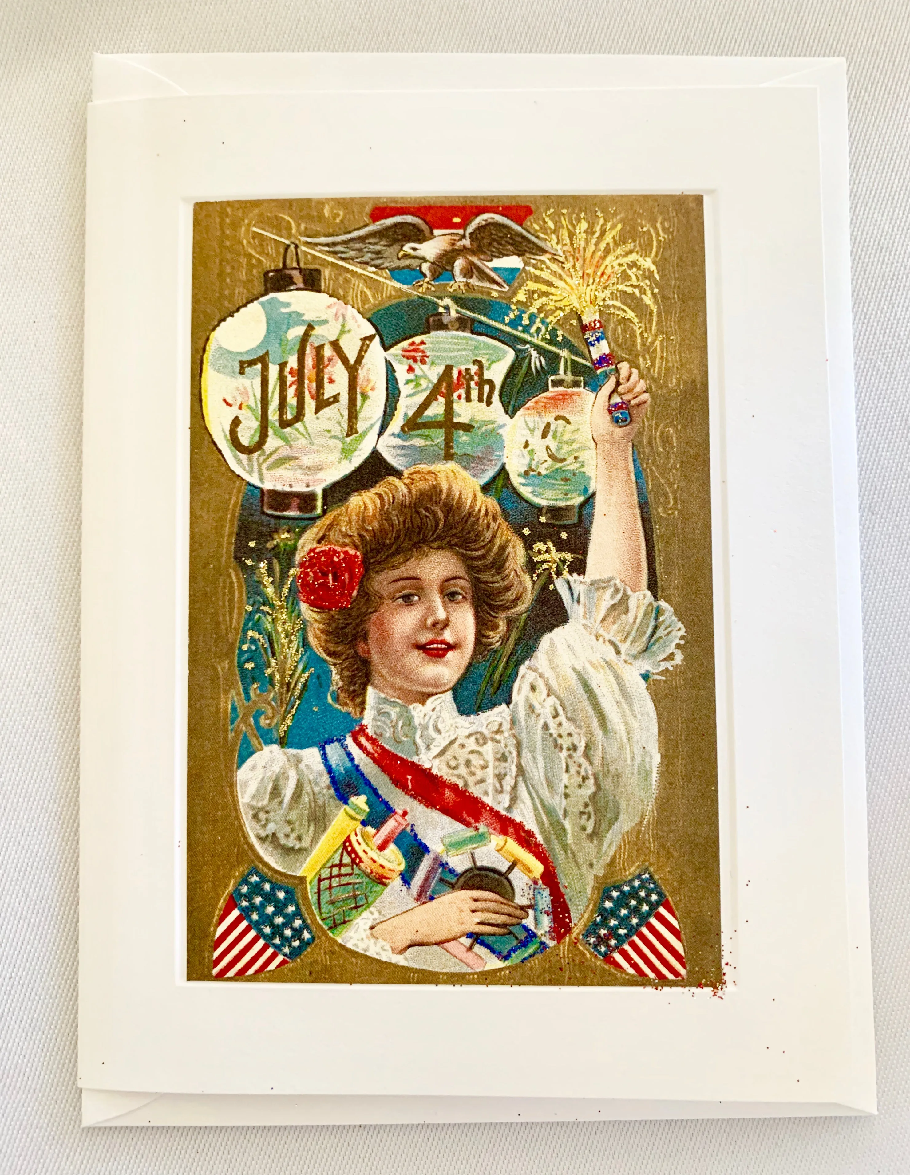 July 4th Lady Lanterns Greeting Card