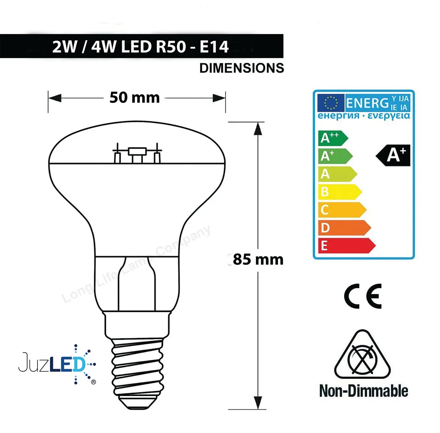 JustLED – R50 Reflector LED Spot Light Bulb - E14 [Energy Class A  ]