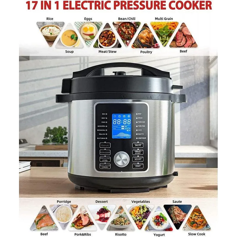 Kuppet Electric Pressure Cooker 9101100200, 17-in-1 Multi-Use,6 Quart, Stainless Steel Slow Cooker, Rice Cooker, Steamer, Saute, Yogurt Maker