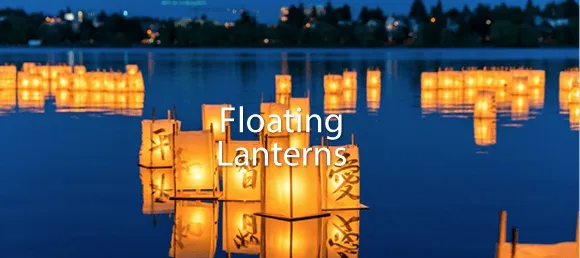 Large floating bamboo/white paper lanterns with candles - 2 per pack