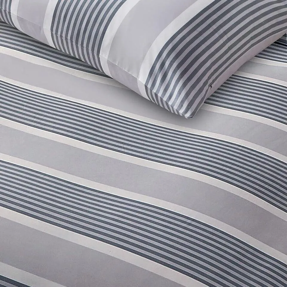 Lazzaro Duvet Cover Set-Grey and White Stripes