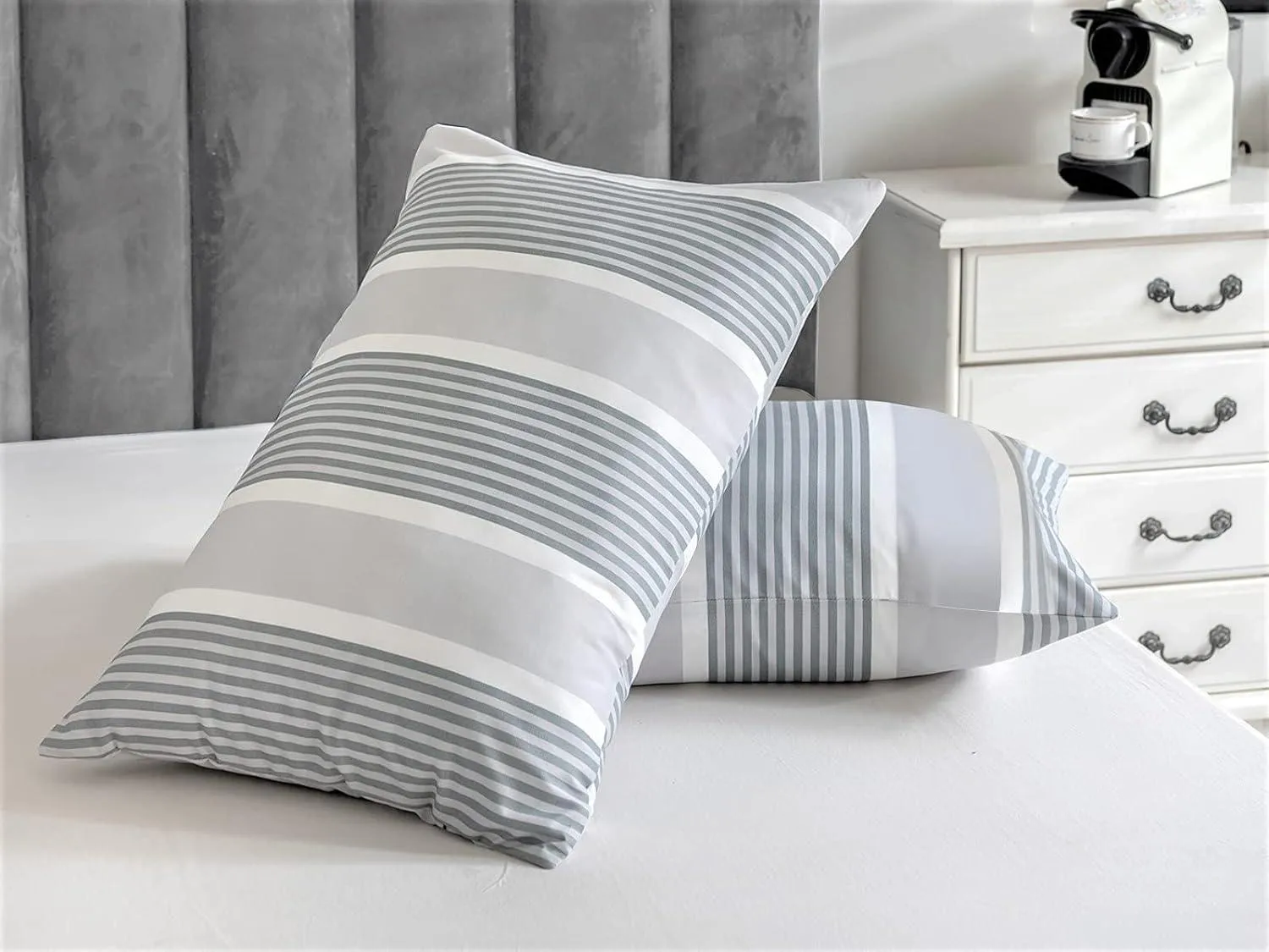 Lazzaro Duvet Cover Set-Grey and White Stripes