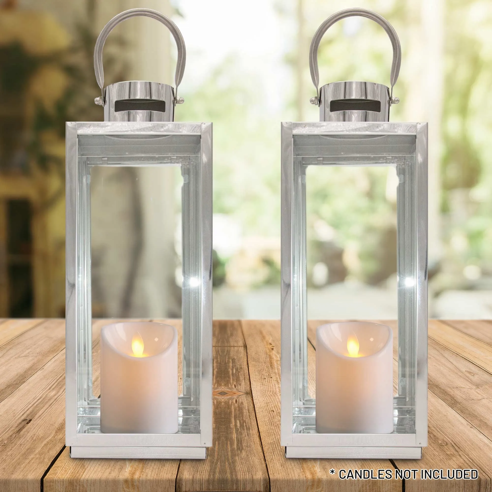 Lewis's Rectangular Lanterns Candle Holders Set of 2 - 17x16x41cm