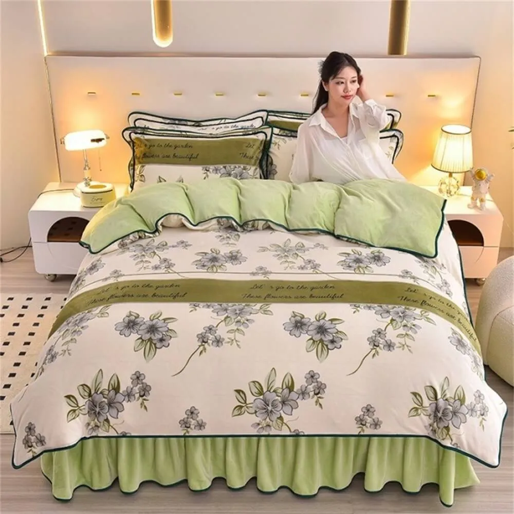 Light Luxury Thickened Milk Fleece Warm Bed Sheet Set