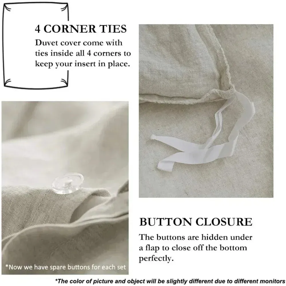 Linen Duvet Cover Set with Embroidery - 3 Pieces