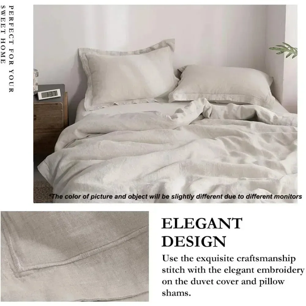 Linen Duvet Cover Set with Embroidery - 3 Pieces