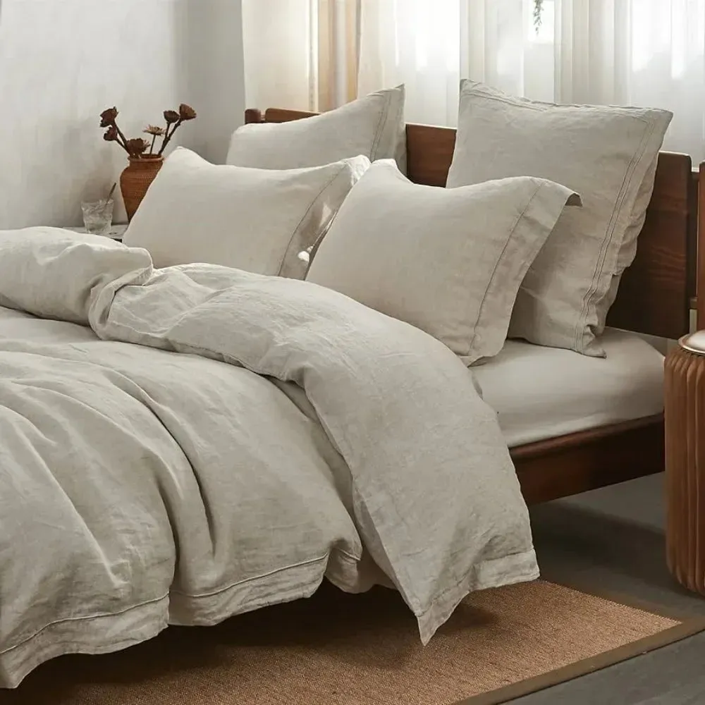 Linen Duvet Cover Set with Embroidery - 3 Pieces