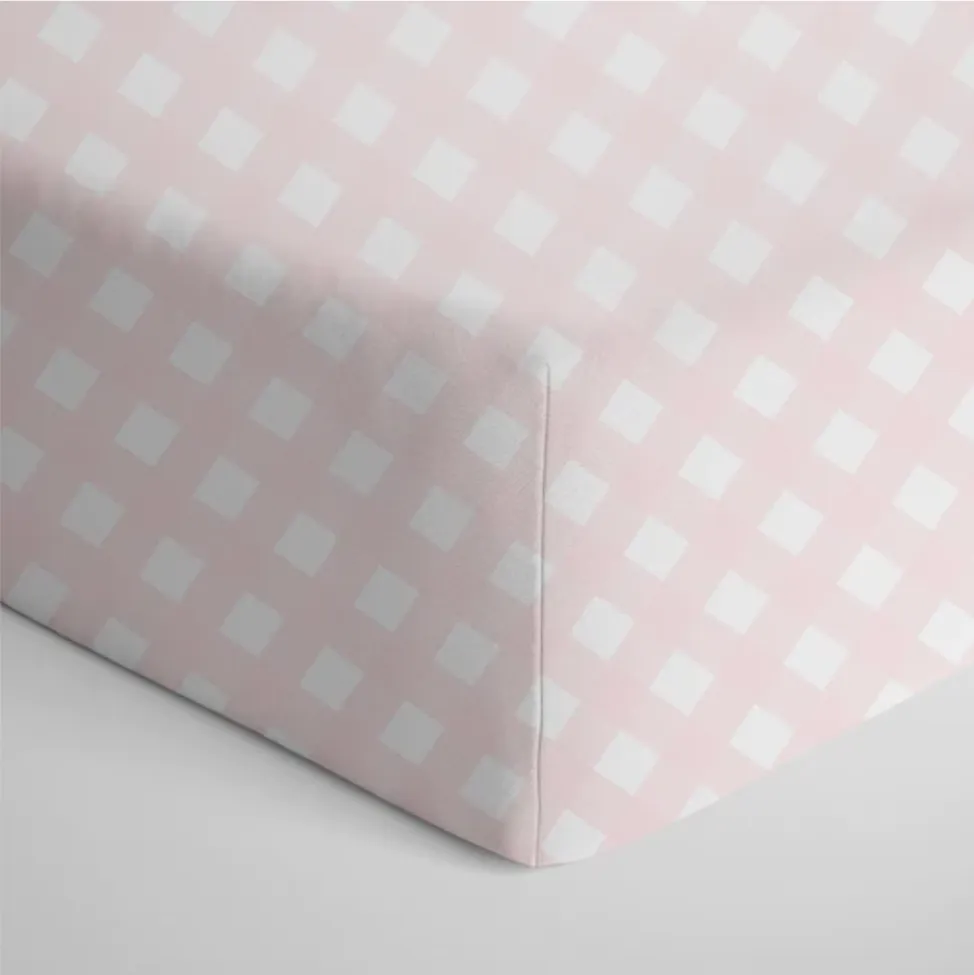 Living Textiles | Cotton Jersey Fitted Sheet | Pink Gingham