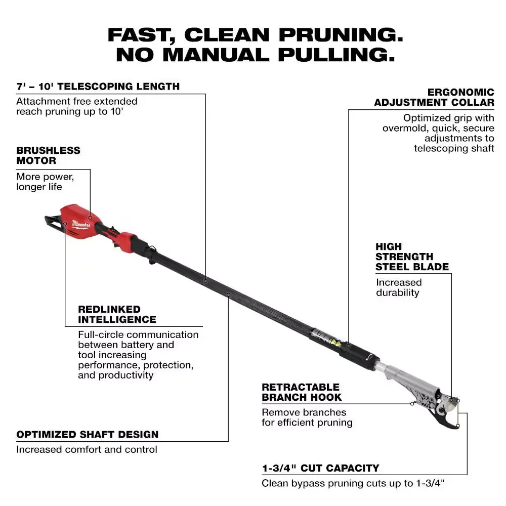 Milwaukee 3008-20 M18™ Brushless Telescoping Pole Pruning Shears (Tool Only)