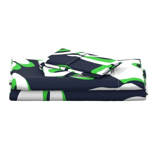 Navy Blue, Lime Green and White Hawaiian Flowers Sheet Set from Surfer Bedding™️ Large Scale