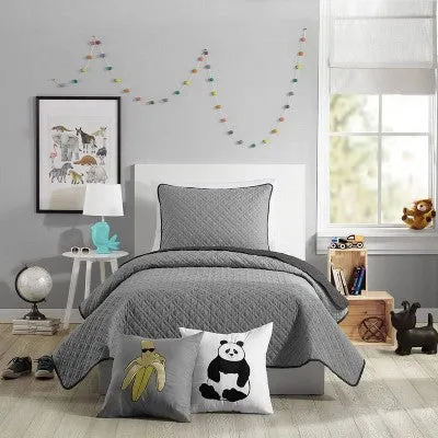 New - 2Pc Twin Corbin Kids' Quilt Set Gray - Urban Playground