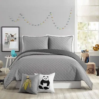 New - 2Pc Twin Corbin Kids' Quilt Set Gray - Urban Playground