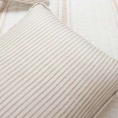 New - 3pc Full/Queen Farmhouse Stripe Reversible Quilt & Sham Set Neutral - Lush Décor