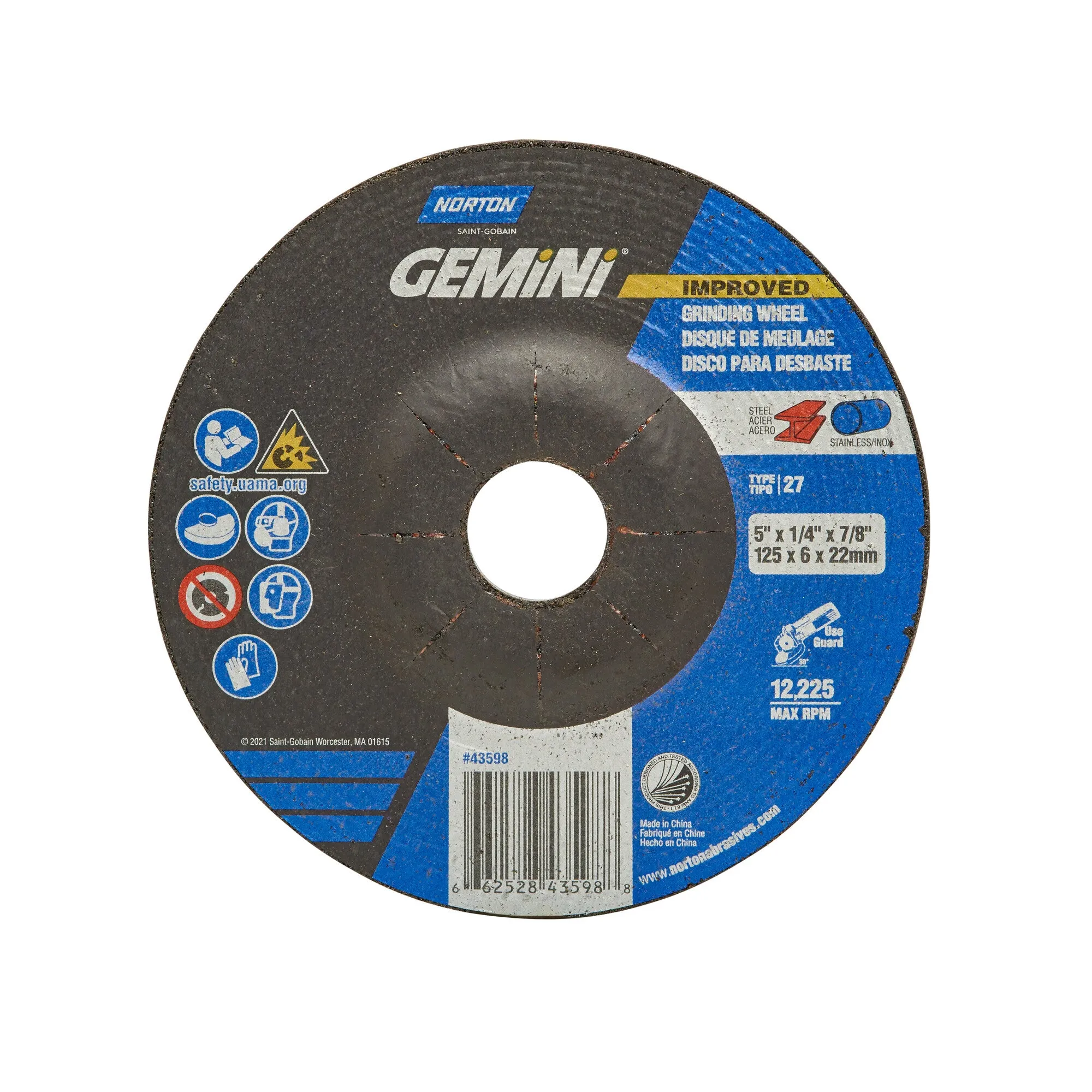 Norton 5 x 1/4 x 7/8 In. Gemini Grinding Wheel 24 S BDA T27 25 Count